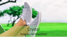  Presentation with sports shoes - Colorful presentation theme enhanced with closeup of legs and shoes backdrop and a seafoam green colored foreground