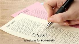  Presentation with ticket - Amazing presentation theme having closeup of lotto ticket during the marking of numbers on wooden background backdrop and a soft green colored foreground