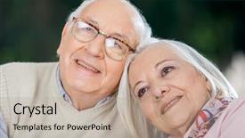  Presentation with nursing - Colorful theme enhanced with closeup of loving senior couple looking away at nursing home backdrop and a mint green colored foreground