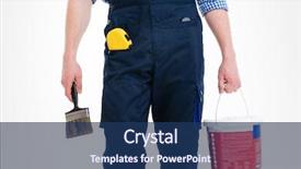  Presentation with paint brush - Amazing PPT theme having closeup of man painter standing backdrop and a ocean colored foreground