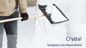  Presentation with cleaning - Audience pleasing presentation consisting of closeup of man shoveling snow backdrop and a sky blue colored foreground