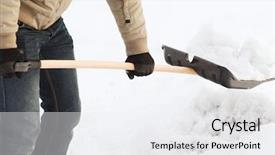  Presentation with cleaning - Slide set featuring closeup of man shoveling snow background and a  colored foreground