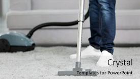  Presentation with vacuum cleaner robot - Slides with closeup of man with vacuum background and a light gray colored foreground