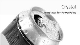  Presentation with metallic - Presentation theme having closeup of metallic beer with water drops isolated on white background and a white colored foreground