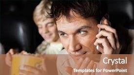  Presentation with theater - Beautiful theme featuring man using mobilephone in cinema backdrop and a coral colored foreground