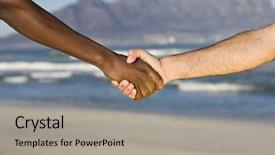  Presentation with commitment - Audience pleasing presentation theme consisting of closeup of multiethnic handshake backdrop and a  colored foreground