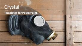  Presentation with nuclear weapons and gas mask - PPT theme enhanced with closeup of old gas mask background and a coral colored foreground