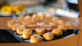  Presentation with donuts - Audience pleasing PPT layouts consisting of closeup-of-pancakes-donuts backdrop and a gold colored foreground