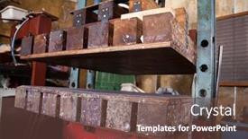  Presentation with press - Cool new PPT layouts with closeup of paper press machine in factory backdrop and a tawny brown colored foreground