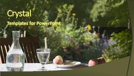  Presentation with blurred plants - Amazing presentation theme having closeup of peaches on garden table with blurred plants in the background backdrop and a tawny brown colored foreground