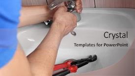 Presentation with plumber - PPT layouts enhanced with closeup of plumber fixing tap on sink background and a light gray colored foreground
