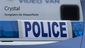  Presentation with police - Theme with closeup of police car sign background and a light blue colored foreground