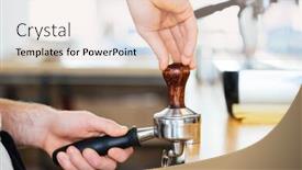  Presentation with closeup of ground spices cumin - PPT layouts featuring closeup of portafilter with temper used by hands of barista for pressing ground coffee background and a lemonade colored foreground
