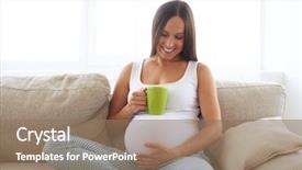  Presentation with pregnant - PPT theme consisting of closeup of pregnant happy woman background and a coral colored foreground