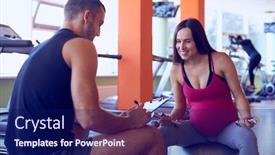  Presentation with personal - Beautiful slides featuring closeup-of-pregnant-woman-talking backdrop and a navy blue colored foreground