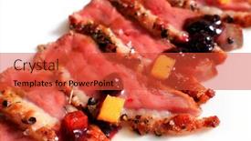  Presentation with food - Cool new PPT theme with closeup-of-professionally-prepared-food backdrop and a red colored foreground