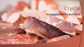  Presentation with raw meat - PPT theme consisting of closeup of raw meat sticks kept for selling background and a coral colored foreground