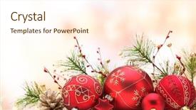  Presentation with christmas red - Presentation design enhanced with closeup of red christmas balls background and a cream colored foreground