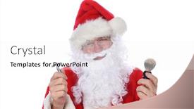  Presentation with contemplating - Presentation consisting of closeup of santa claus holding a razor and shaving brush contemplating cutting off his beard background and a white colored foreground