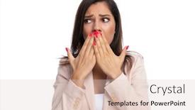  Presentation with mouth - Presentation with closeup-of-scared-businesswoman-covering background and a lemonade colored foreground