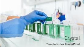  Presentation with scientist - Audience pleasing slides consisting of closeup-of-scientist-hand-holding backdrop and a soft green colored foreground