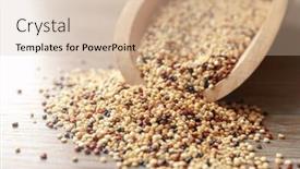  Presentation with quinoa - Slides featuring closeup of scoop with raw quinoa grains on wooden table background and a soft green colored foreground