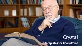  Presentation with reading - Presentation theme consisting of closeup of senior man sitting background and a navy blue colored foreground