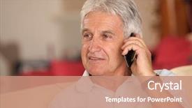  Presentation with telephone mobile - PPT layouts featuring closeup of senior man talking background and a coral colored foreground