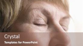  Presentation with closed - Slides featuring closeup-of-senior-woman background and a  colored foreground