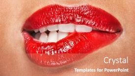  Presentation with lips - Colorful slide deck enhanced with closeup-of-sensuous-woman-biting backdrop and a coral colored foreground