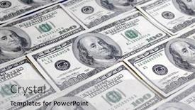  Presentation with bills - Slide deck consisting of closeup of several hundred dollar bills isolated on white background background and a light gray colored foreground