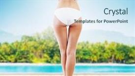  Presentation with sexy girl - PPT theme consisting of closeup of sexy and sporty female body girl with a perfect body shape resting on a summer vocation sea sky and beach background background and a sky blue colored foreground