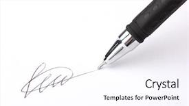  Presentation with electronic signature document automation - Presentation design consisting of closeup of signature fake not background and a sky blue colored foreground