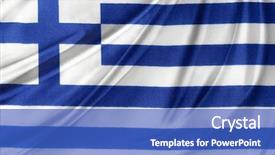  Presentation with greek - Amazing PPT theme having closeup of silky greek flag backdrop and a teal colored foreground