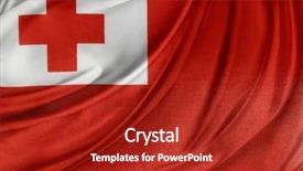  Presentation with flag - PPT layouts having wavy banner abstract red background - closeup of silky tongan flag background and a crimson colored foreground