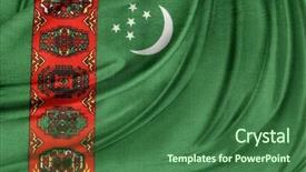  Presentation with flag - Cool new PPT theme with closeup of silky turkmenistan flag backdrop and a ocean colored foreground