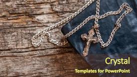  Presentation with christian - Cool new PPT layouts with closeup of silver christian cross backdrop and a tawny brown colored foreground
