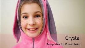  Presentation with sunlight - Presentation design featuring closeup-of-smiling-girl background and a coral colored foreground