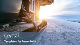  Presentation with log cabin winter - Cool new PPT layouts with closeup of snowmobile parking next backdrop and a ocean colored foreground