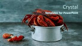  Presentation with crabs - Slide deck featuring closeup-of-some-cooked-velvet background and a ocean colored foreground