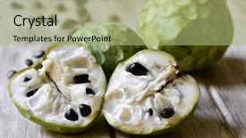  Presentation with cut - Beautiful presentation featuring closeup of some custard apples backdrop and a mint green colored foreground