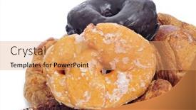  Presentation with donuts chocolate - Presentation design enhanced with closeup of some different pastries such as croissants and regular donuts and chocolate coated donuts on a white background background and a yellow colored foreground