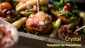  Presentation with appetizers - PPT theme consisting of closeup-of-some-different-vegan background and a tawny brown colored foreground