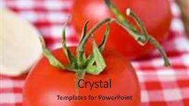  Presentation with checkered tablecloth - Cool new PPT theme with closeup of some fresh ripe tomatoes on a table set with a red and white checkered tablecloth backdrop and a red colored foreground