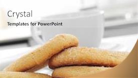  Presentation with tea coffee - Presentation design with closeup of some ladyfingers and a cup of coffee or tea on the kitchen table background and a white colored foreground