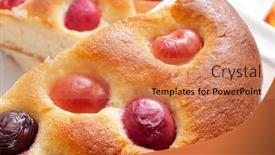  Presentation with cake - PPT layouts having closeup of some pieces of coca amb cireres typical cake of catalonia spain with cherries background and a coral colored foreground