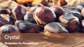  Presentation with autumn leaves - PPT theme having closeup of some roasted chestnuts background and a coral colored foreground