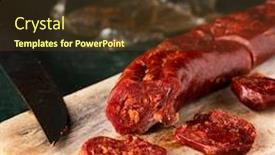  Presentation with chorizo - PPT theme consisting of closeup-of-some-slices background and a tawny brown colored foreground