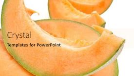  Presentation with persian - Cool new theme with closeup of some slices of persian melon on a white background backdrop and a yellow colored foreground