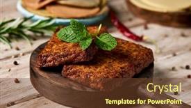  Presentation with vegan - Audience pleasing presentation consisting of closeup-of-some-tofu-fillets backdrop and a tawny brown colored foreground